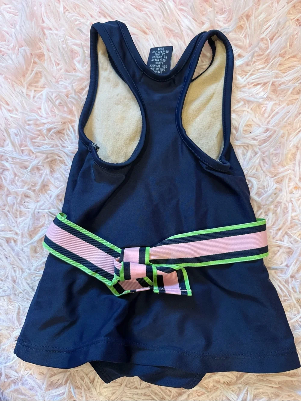 Baby Polo Ralph Lauren Navy Tank One-Piece Swimsuit with Lime Pony Logo